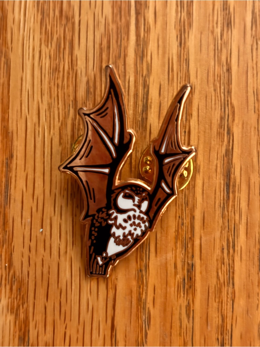 Enamel Owl Bat Pin - Brown and White Accessory by Sara Richard
